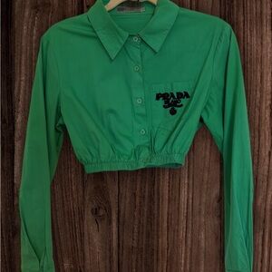 Prada Green Cropped Button-Up Shirt